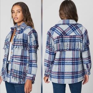 NWT BlankNYC Southwestern Plaid Fringe Shirt Jacket